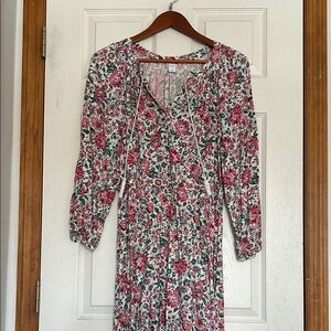 Old Navy Pink and Green Floral Long Sleeve Dress